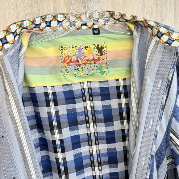 ROBERT GRAHAM Shirt Men’s XL METROPOLIS BIG CITY Contrasting Collar Cuffs - Picture 12 of 16